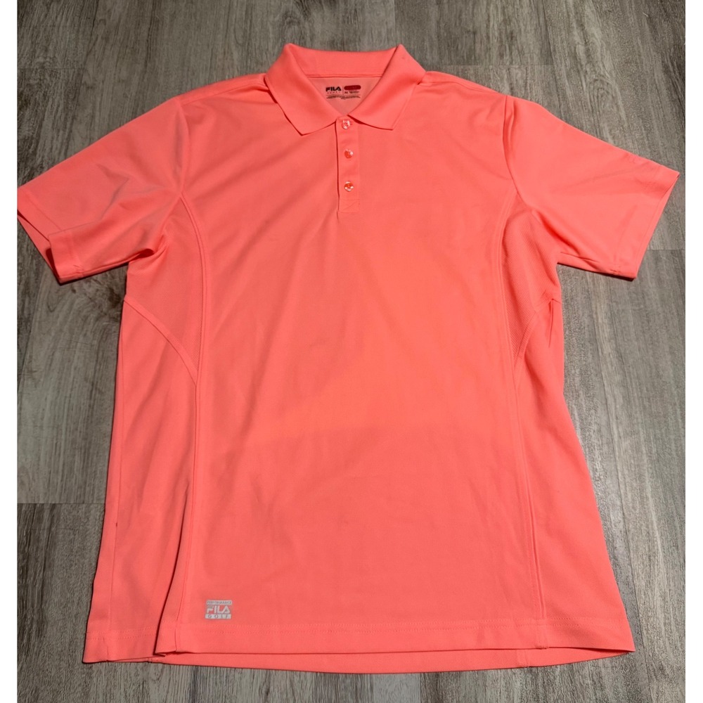 Fila Sport Golf Mens Medium Polo Shirt Neon Coral Orange Performance Mesh Short